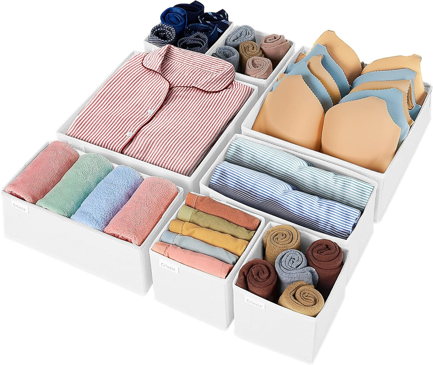 Criusia Drawer Organizer Clothes, 8 Pack Underwear Organizer, Foldable Closet Organizers and Storage Dresser Dividers for Clothes, Socks, Scarves, Ties (Gray)
