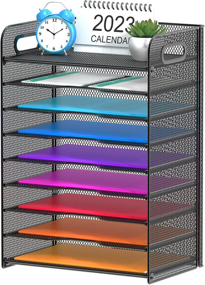Samstar 3 Tier Letter Tray Paper Organizer with Handle, Mesh Desk Organizer Paper Sorter File Rack Shelves, Black