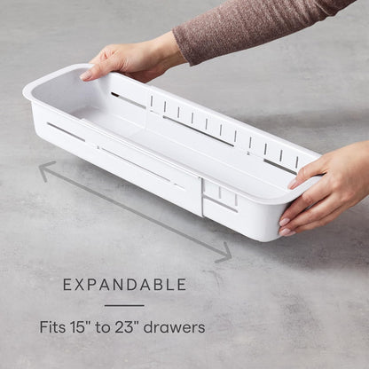 YouCopia DrawerFit Sliding Drawer Tray with Adjustable Dividers, Expandable Kitchen Storage Organizer, Speckled White