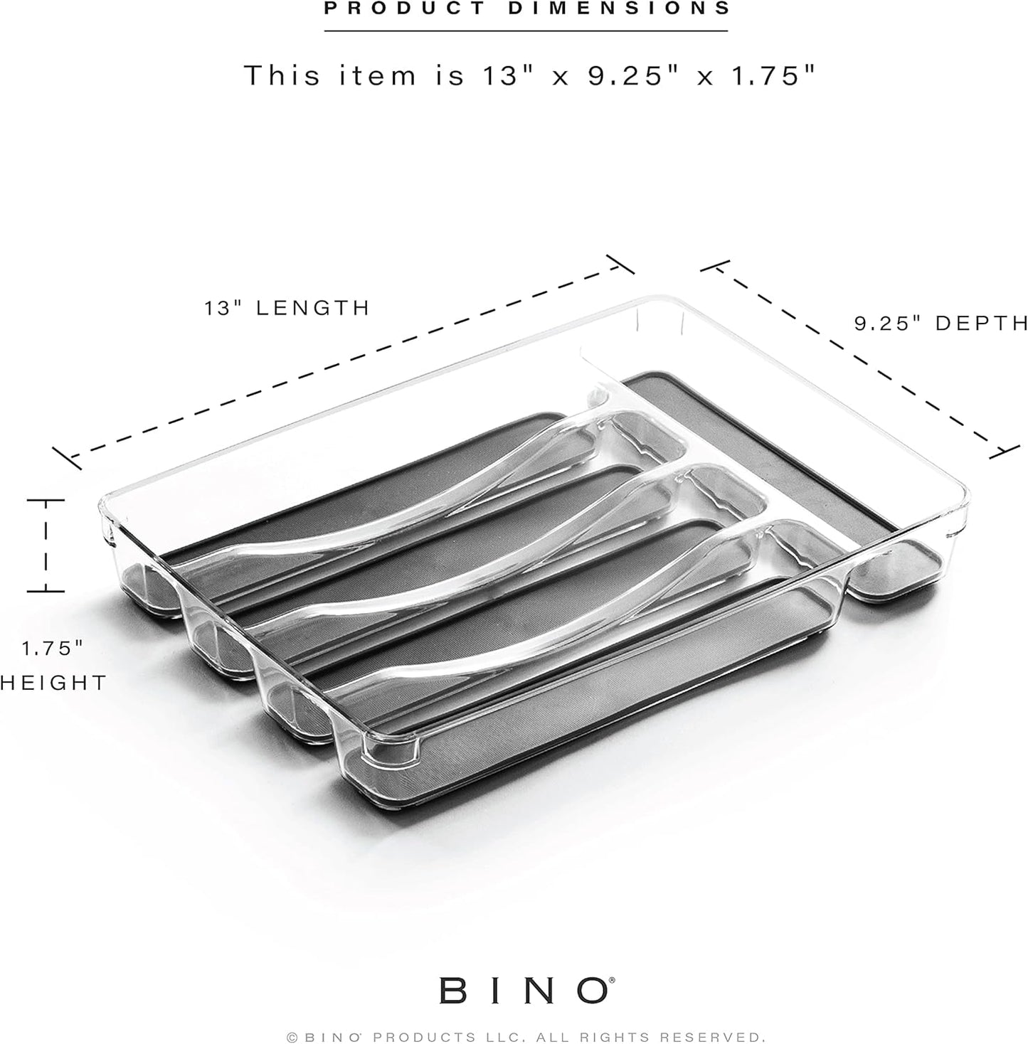 BINO 5-Slot Silverware Organizer for Drawer | Plastic Utensil Kitchen Drawers Tray Organization w/Grip Lining (Light Grey)