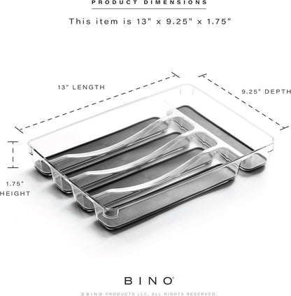 BINO 5-Slot Silverware Organizer for Drawer | Plastic Utensil Kitchen Drawers Tray Organization w/Grip Lining (Light Grey)