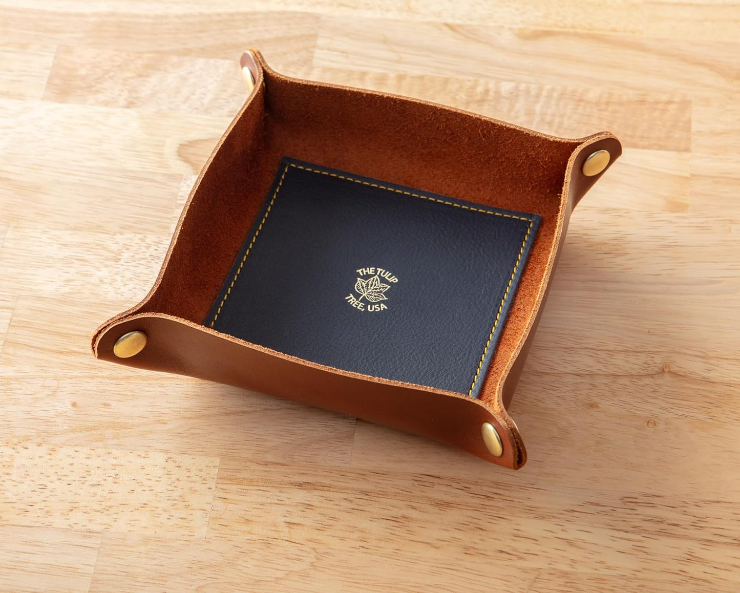 USA Handmade Premium Leather Valet Tray, Folds Flat! Dice Rolling Basket and Organizer with Brass Snaps - Reinforced Base - for Keys, Jewelry, Coin, EDC, Watch Storage Caddy - Black XLarge