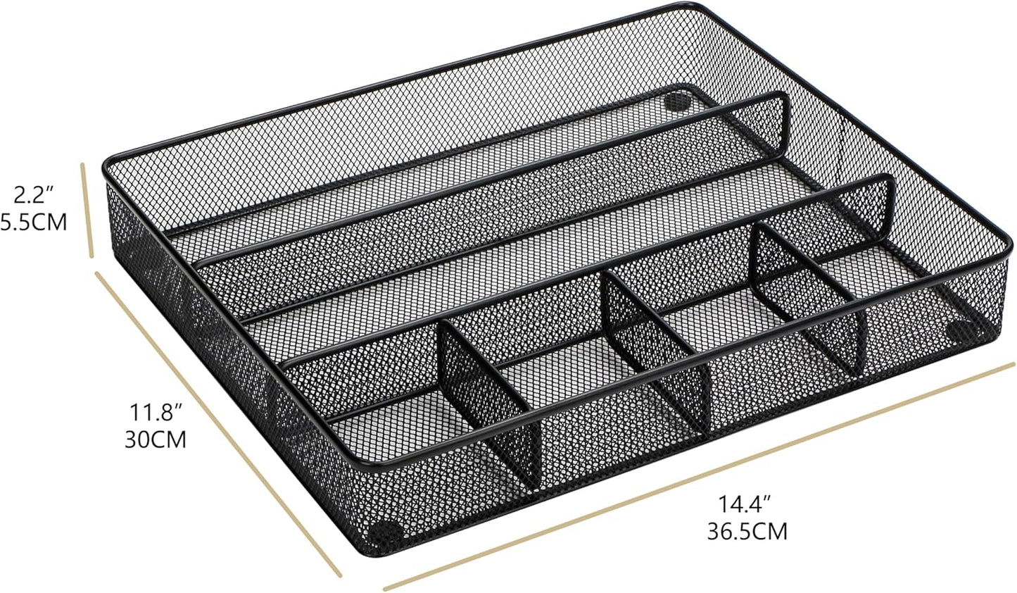 Annova Desk Drawer Organizer Tray for Office Organization - Metal Mesh - Storage Tray with Dividers for Pens, Desktop Accessories, Bathroom, Kitchen, Makeup and Office Supplies (Small, Gold)