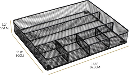 Annova Desk Drawer Organizer Tray for Office Organization - Metal Mesh - Storage Tray with Dividers for Pens, Desktop Accessories, Bathroom, Kitchen, Makeup and Office Supplies (Small, Gold)