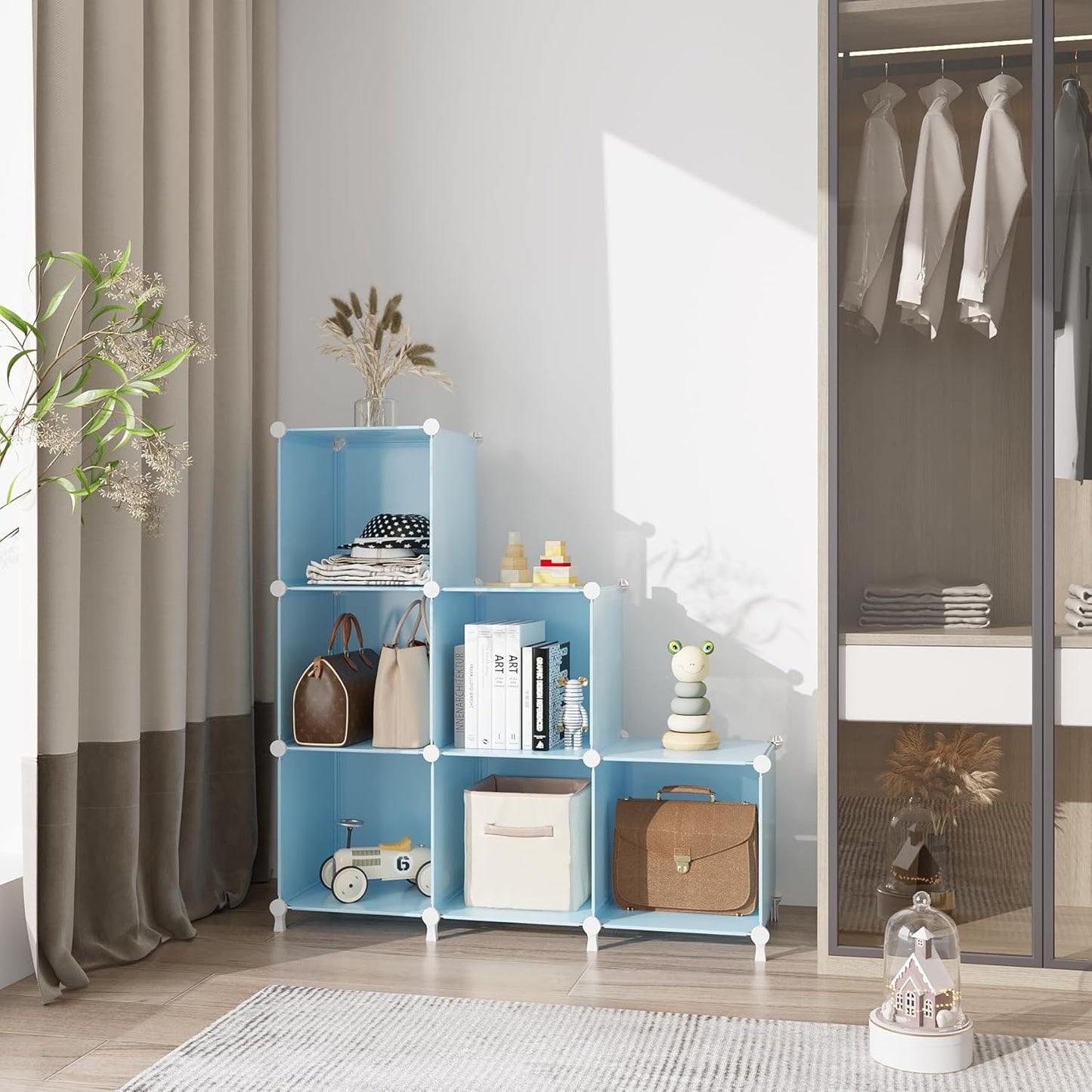 AWTATOS Cube Storage Organizer, Storage Cubes Shelves Bookshelf, 6 Cube Closet Organizers and Storage, DIY Stackable Plastic Clothes Organizer Shelving for Bedroom, Home, White