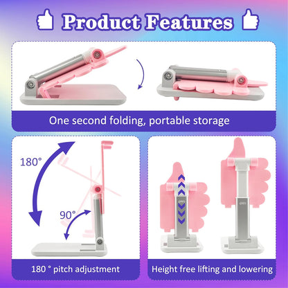 Mother's Day Foldable Cell Phone Stand Non-Slip,Thumbs Up Adjustable Phone Holder with Silicone，Portable Phone Stand for Desktop Compatible with All Mobile Phones (Pink)