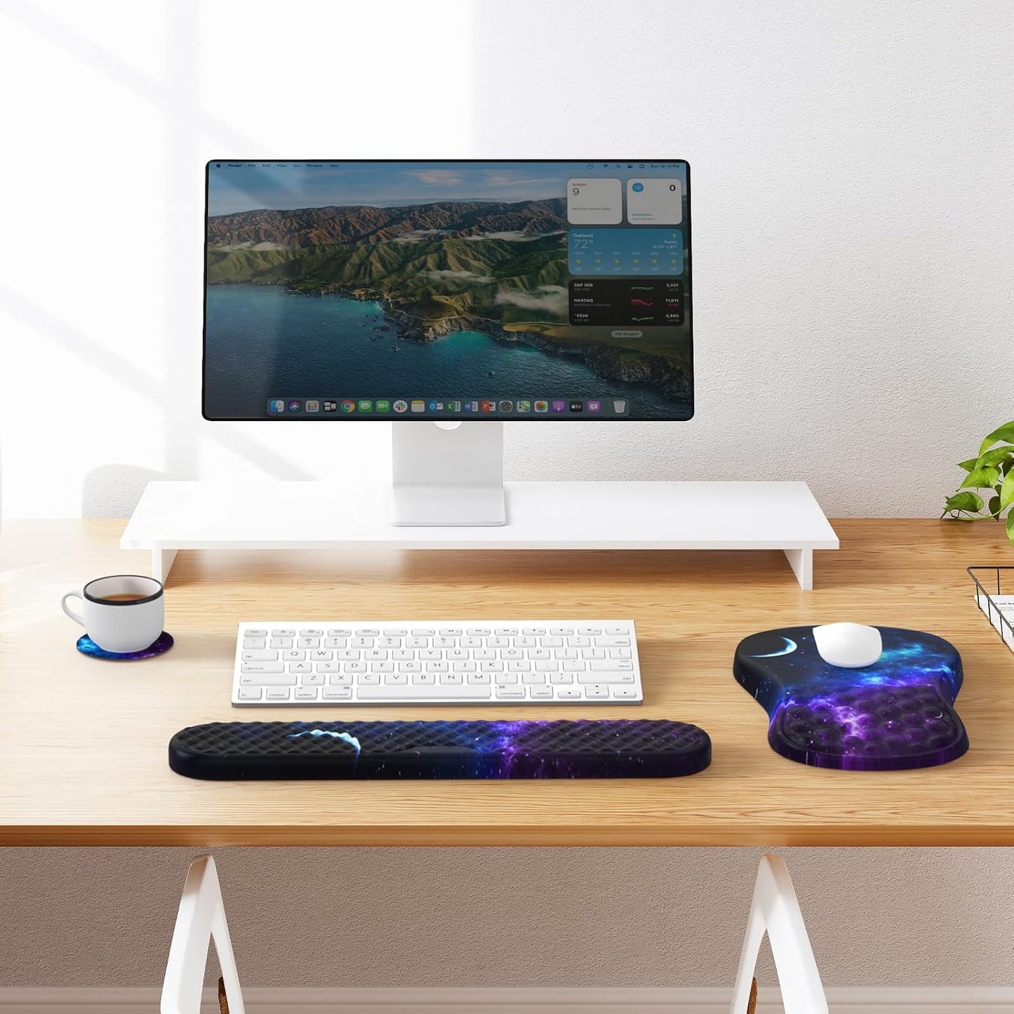 HAOCOO Keyboard Wrist Rest, Ergonomic Mouse Pad with Wrist Rest, 3 in 1 Keyboard and Mouse pad with Coaster Set, Memory Foam Wrist Support, Non-Slip PU Base for Home Office, Rose Gold Pink