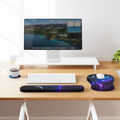 HAOCOO Keyboard Wrist Rest, Ergonomic Mouse Pad with Wrist Rest, 3 in 1 Keyboard and Mouse pad with Coaster Set, Memory Foam Wrist Support, Non-Slip PU Base for Home Office, Rose Gold Pink