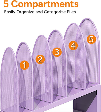 5-Section Desk File Organizer, Metal Mesh Folder Organizer for Documents, Mail & Office Papers (Black)
