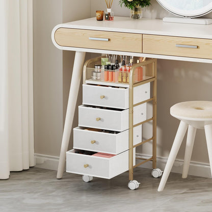 SWTYMIKI Rolling Makeup Organizer Cart - Under Desk Vanity Makeup Storage with 3 Non-woven Drawers, Nail Cart Organizer Cosmetic Display Cases Cabinet for Skin Care Perfume Nail Polish Brush Hair Tool