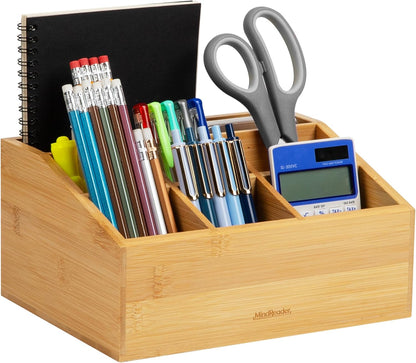 Mind Reader Vertical File Storage, Desktop Organizer, Magazine Holder, Office, Bamboo, 6"L x 11"W x 10"H, Brown