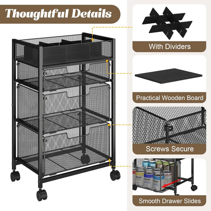 Rolling Utility Cart with 3 Drawers, Craft Organizer and Storage with DIY Divider, Lockable Wheels, Multi-Functional Storage for Art Supplies, Store for Brushes & Paints & Small Parts(Patent Pending)
