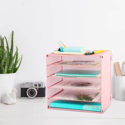 EASEPRES 3 Tier Mesh Desk Organizer Tray, File Paper Letter Folder Holder Desktop Paper Sorter Mail Organization Rack Storage Accessories, for Office Home School Classroom, Black
