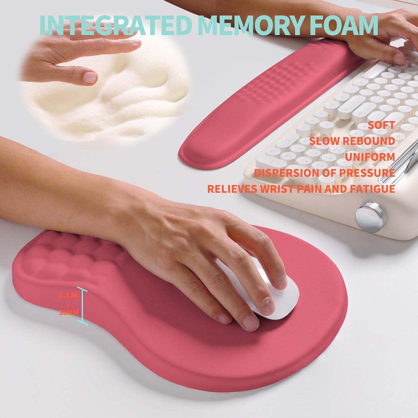 2-in-1 Ergonomic Set, Wave Rise Keyboard Wrist Rest and Massage Bulge Slope Mouse Pad Wrist Support, Cushion Memory Foam Integrated to Relieve Wrist Pain, Black