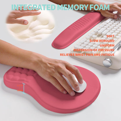 2-in-1 Ergonomic Set, Wave Rise Keyboard Wrist Rest and Massage Bulge Slope Mouse Pad Wrist Support, Cushion Memory Foam Integrated to Relieve Wrist Pain, Black