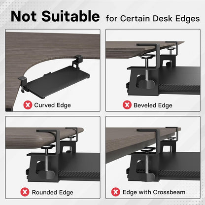 BONTEC KMT01 Under Desk Keyboard Tray, Pull-Out Keyboard & Mouse Platform with C-Clamp, 25.6 x 11.8 in Space-Saving Ergonomic Slide-Out Drawer, Black