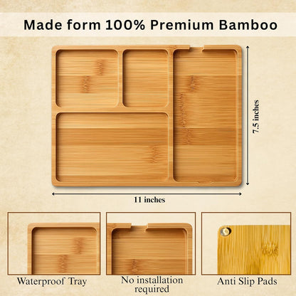 YELLOW LOTUS Bamboo Wood Valet Tray for Men - Wooden Mens Valet Tray Organizer for Nightstand Dresser, Entryway Catch All Desk Storage For Key Wallet Phone Jewelry Watch, Father's Day Gift, Brown