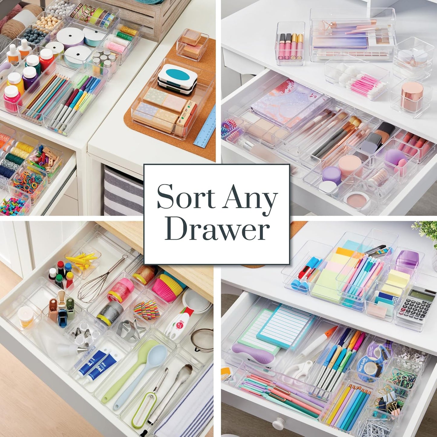 STORi SimpleSort 10-Piece Stackable Clear Drawer Organizer Set | Multi-size Trays | Makeup Vanity Storage Bins and Office Desk Drawer Dividers | Made in USA
