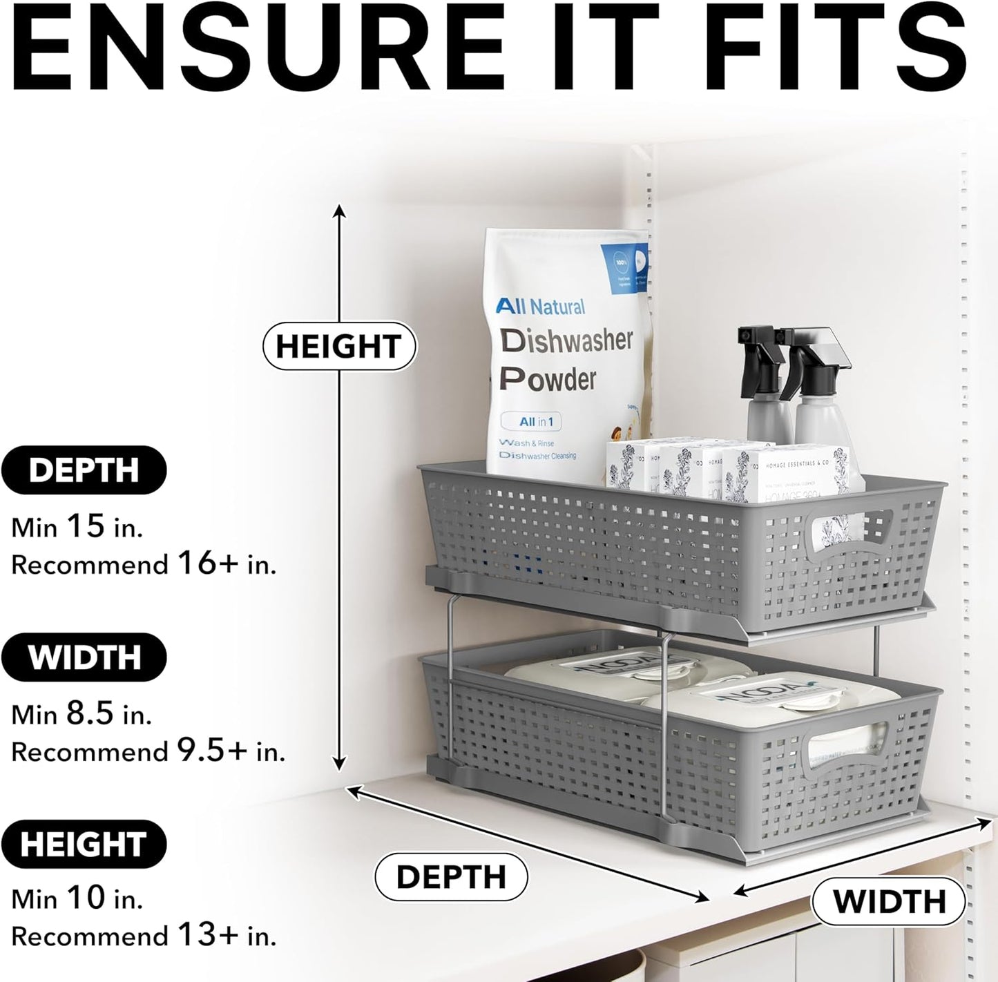 Simple Houseware 2 Tier Bathroom Organizer Tray Pull-Out Sliding Drawer, Under Sink Storage, Black