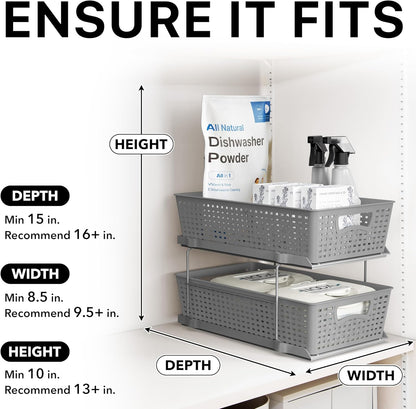 Simple Houseware 2 Tier Bathroom Organizer Tray Pull-Out Sliding Drawer, Under Sink Storage, Black