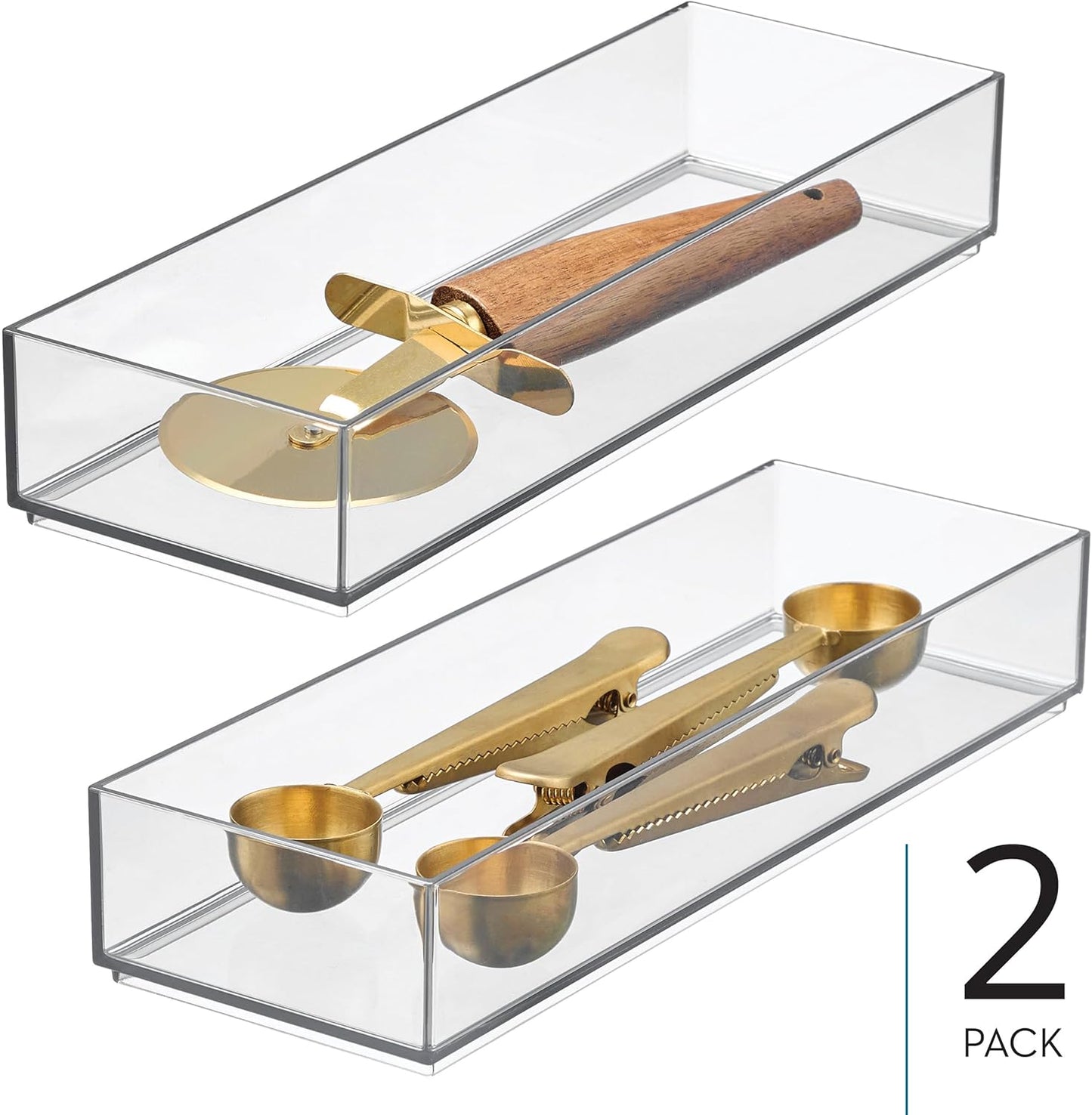 iDesign Clarity Drawer, Kitchen and Bathroom Organization Silverware, Spatulas, Gadgets, Large-Set of 2