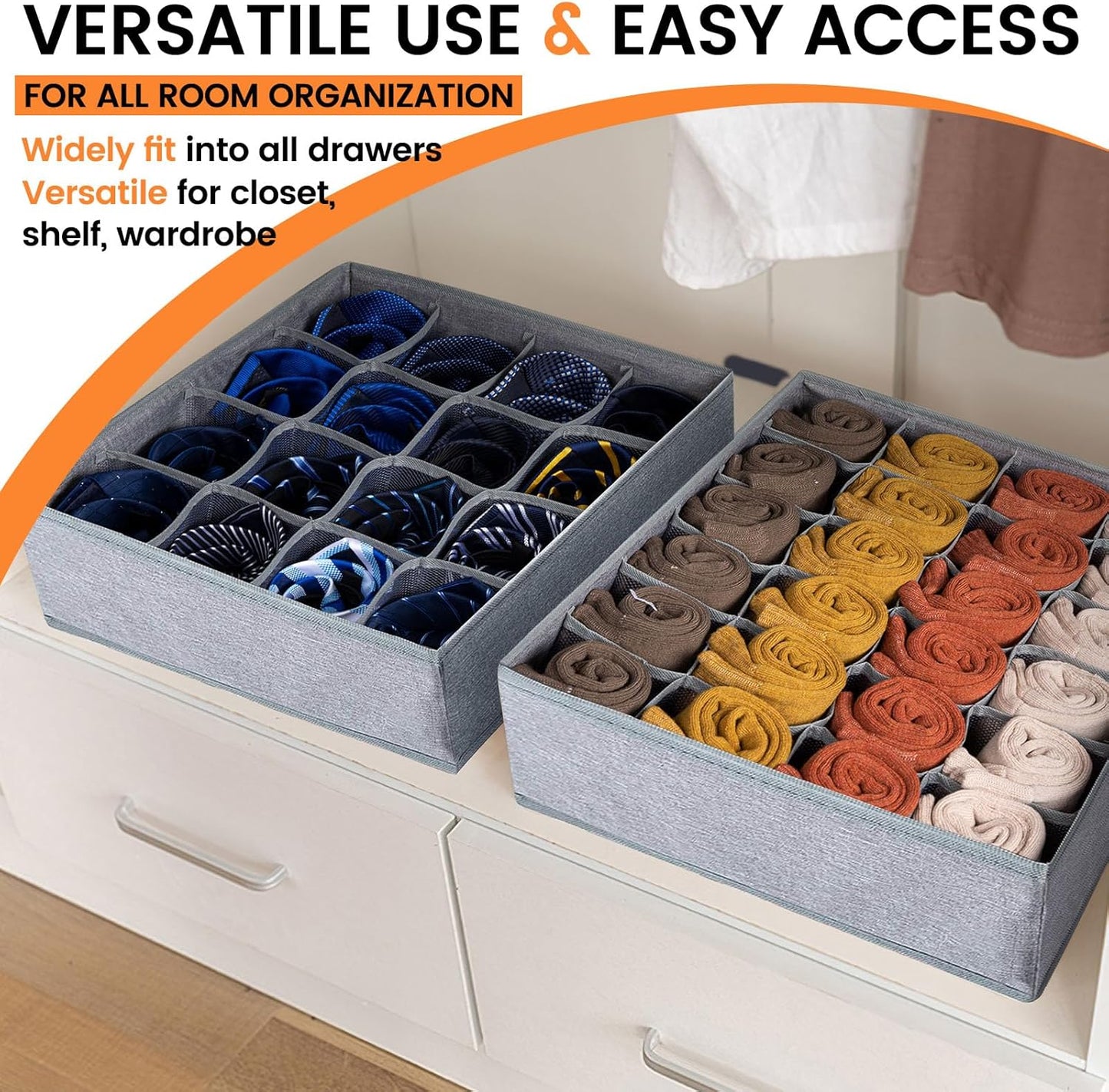 Criusia 6 Pack Large Drawer Organizer for Sock Underwear - Washable Heavy Duty Fabric Closet Organizers and Storage Bins - 90 Cells Dresser Organizer Divider for Baby Clothes, Ties, Belt (Grey)