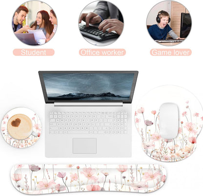 Ergonomic Mouse Pad with Wrist Rest and Keyboard Wrist Rest, Memory Foam Wrist Rest for Computer Keyboard, Easy Typing, Pain Relief, Mouse Pad Wrist Support for Gaming,Office, Laptop, Black Flower