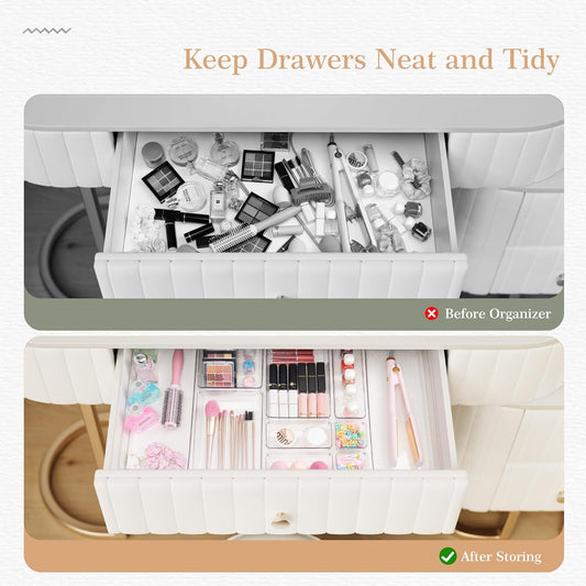 12 Pack Large Clear Plastic Drawer Organizer Set, Acrylic Bathroom Organizer Vanity Trays Dividers, Kitchen Organizers and Storage, Non-Slip Storage Bins for Makeup, Snacks, Office, Desk, Fridge