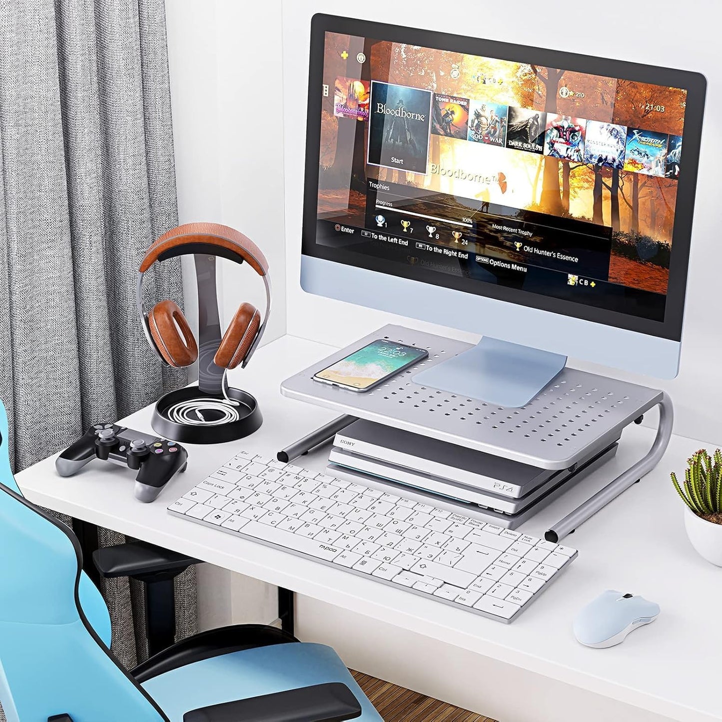 HUANUO Monitor Riser for Desk, Desk Organizer,Laptop Shelf w/Vented for Screen, Computer Stand for PC, Printer, for Home & Office