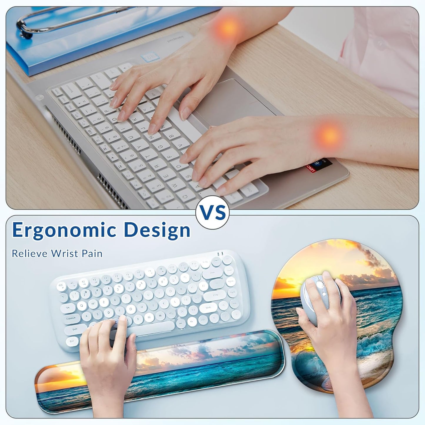 Desk Mat Set + Keyboard and Mouse Pad with Wrist Rest Support,4-in-1 Large Mousepad Computer Mats for Desktop Home & Office-Purple Butterflies