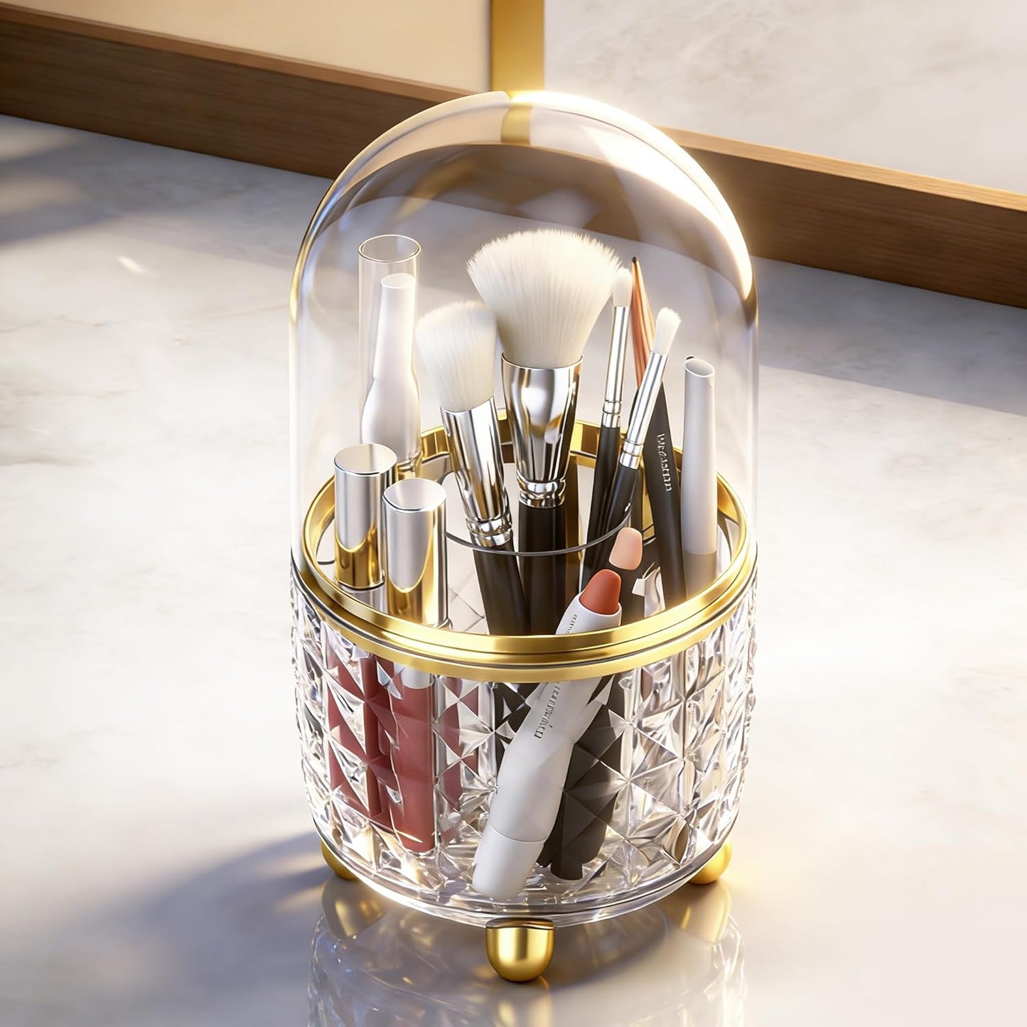 GOTOBA Dark Green Pen Pencil Holder for Desk, 360° Rotating Pen Organizer, Green Office Supplies, Cute Pen Holder, 6-Compartment Pencil Holder Rotating