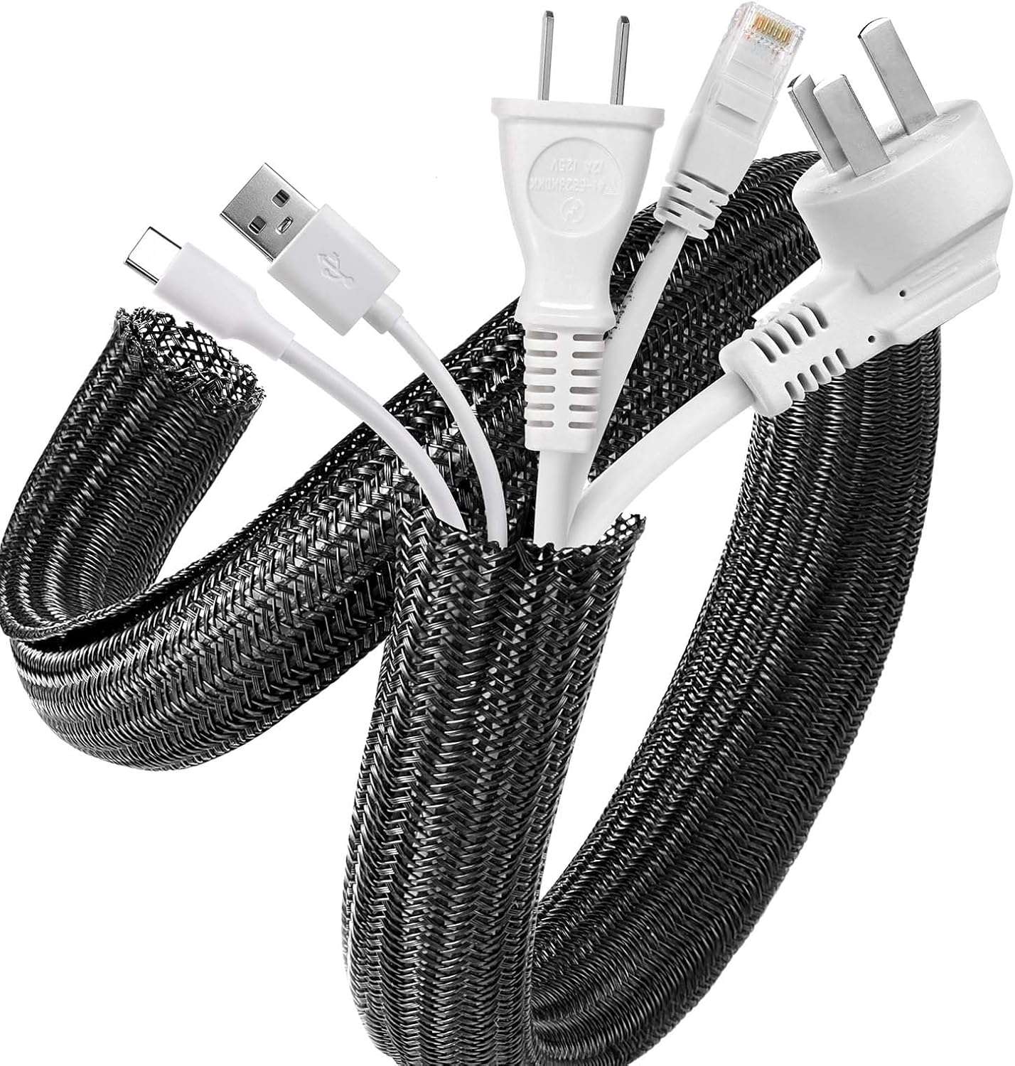 AGPTEK White Cable Sleeve, 2 Pack 5ft - 1.2 Inch Cable Management, Desk Cord Cover Organizer Wire Hider for Computer TV Wire Loom Tubing, Pet Proof Cord Protector from Cat Dog Chewing, White