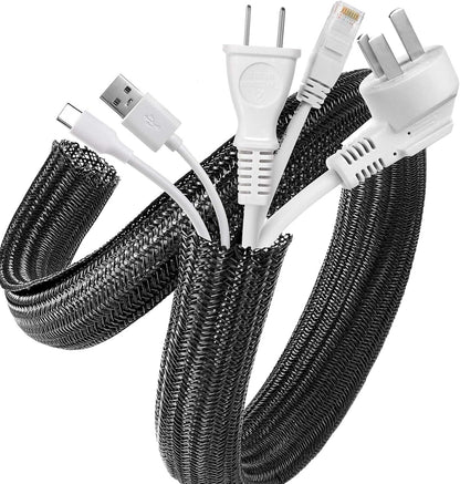 AGPTEK White Cable Sleeve, 2 Pack 5ft - 1.2 Inch Cable Management, Desk Cord Cover Organizer Wire Hider for Computer TV Wire Loom Tubing, Pet Proof Cord Protector from Cat Dog Chewing, White