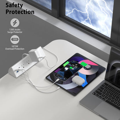Jgstkcity Desk Clamp Power Strip,20W Fast Charging Station,Surge Protector Nightstand Edge Mount,1875W Extension Cord with Multiple Outlets,2 USB-C,2 USB-A,for Home Office (Black, 6 FT)