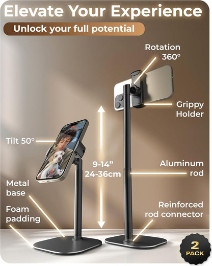COOPER ChatStand, Adjustable Cell Phone Stand for Desk, Phone Stand for Recording, iPhone Holder for Filming, Small iPhone Tripod, Soporte para Celular, Fits Samsung, Android, (Night Black)