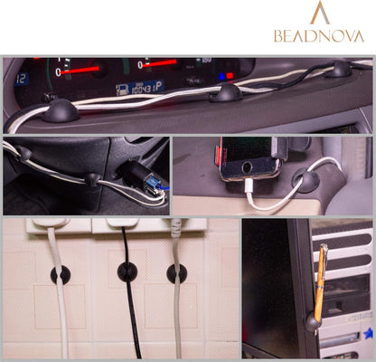 BEADNOVA Cable Clips Cord Organizer Cable Management Wire Cord Holder 24 Pcs Adhesive Wire Holder for Car Charging Accessory PC Office (Black,1 Slots, 2 Slots, 3 Slots,5 Slots)