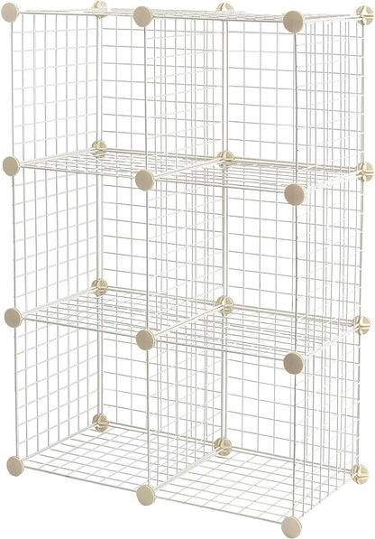 Amazon Basics 6-Cube Wire Grid Stackable Storage Organizer, Metal Shelving Unit, No-Tool Assembly, 26"W x 38"H x 12.6"D, Black