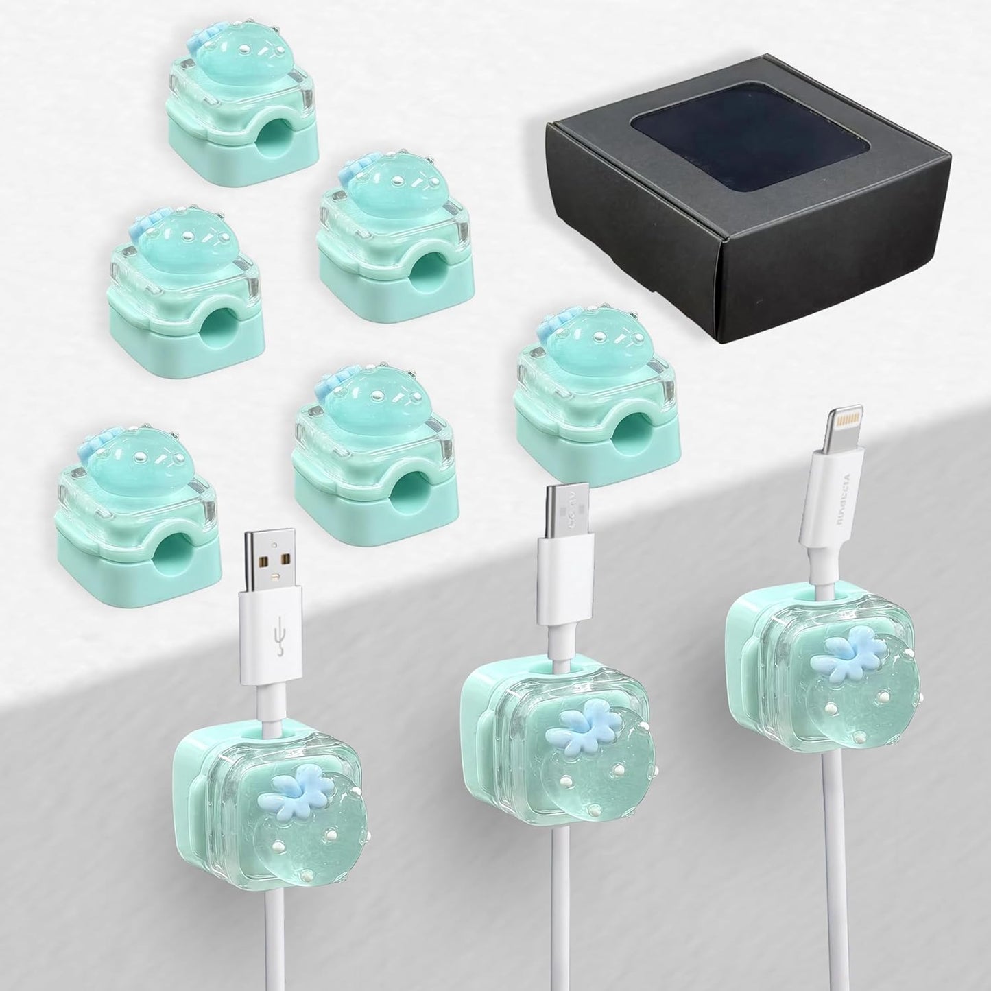 9Pack Magnetic Cable Clips for Nightstand, Adhesive Night-Glowing Cord Holder Organizer for Office Home Desk Wall Car (Star Cat Strawberry)