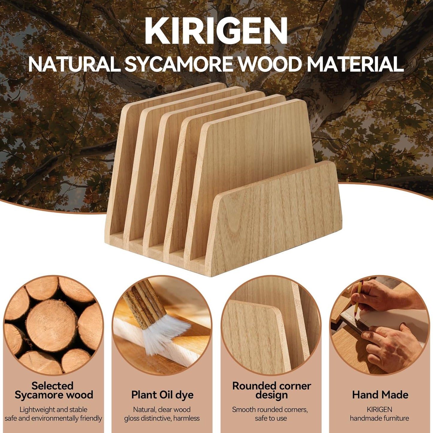 KIRIGEN Desktop File Document Holder Stand 7 Slots Mail Paper Organizer Desk Sorter Holder for File Document Organizer Stand for Home Office Natural (7KWJJ-NA)