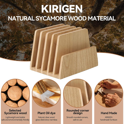 KIRIGEN Desktop File Document Holder Stand 7 Slots Mail Paper Organizer Desk Sorter Holder for File Document Organizer Stand for Home Office Natural (7KWJJ-NA)