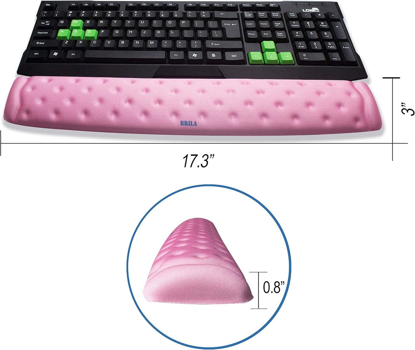 BRILA Keyboard Wrist Rest Support Cushion Pad for Computer, Laptop, Office Work, PC Gaming - Memory Foam Gel with Massage Holes Design - Non-Slip Easy Typing Wrist Pain Relief (Black Keyboard Pad)