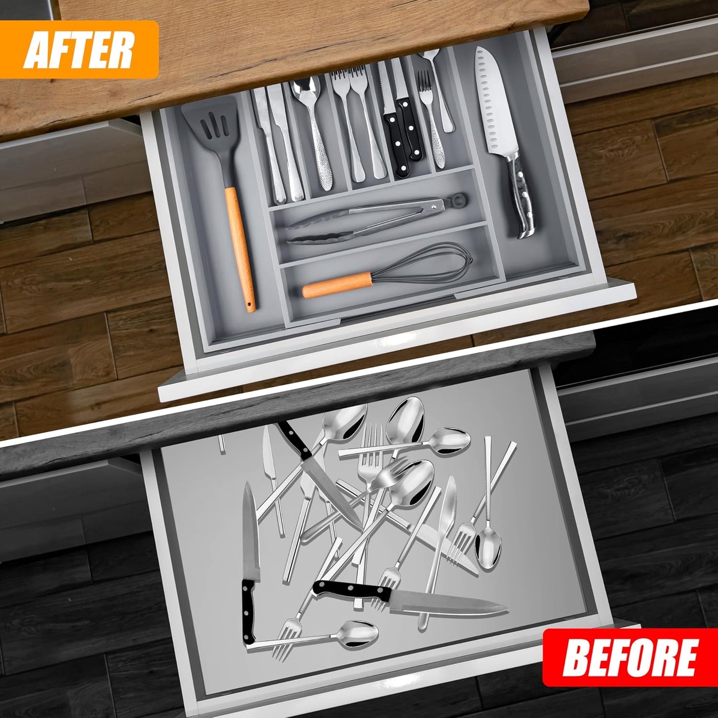 Kitchen Silverware Drawer Organizer and Storage Flatware Cutlery Utensil Holder Spice Rack Containers Bathroom Counter Cabinet Office Desk Makeup Drawer Tray Kitchen and Dining Tools Decor Accessories
