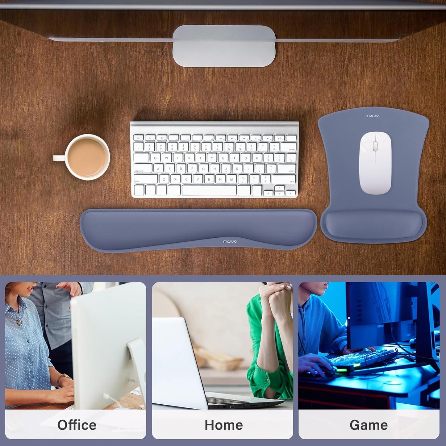 MOSISO Wrist Rest Support for Mouse Pad & Keyboard Set, Ergonomic Mousepad Non-Slip Base Home/Office Pain Relief & Easy Typing Cushion with Neoprene Cloth & Raised Memory Foam, Apricot