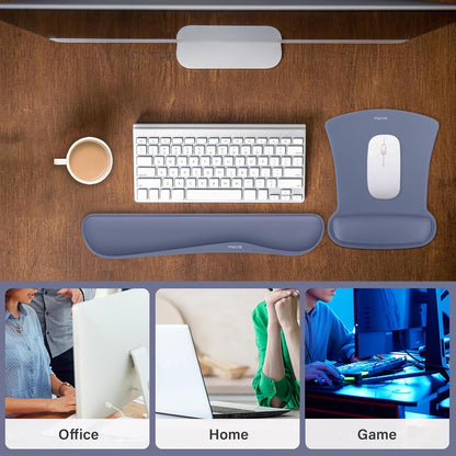MOSISO Wrist Rest Support for Mouse Pad & Keyboard Set, Ergonomic Mousepad Non-Slip Base Home/Office Pain Relief & Easy Typing Cushion with Neoprene Cloth & Raised Memory Foam, Apricot