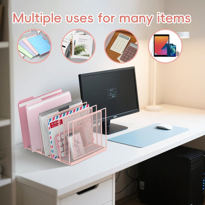File Organizer for Desk, 5-Section Vertical File Sorter, Paper Holder Organizer Standing Metal File Folder for Office Home Classroom, Black