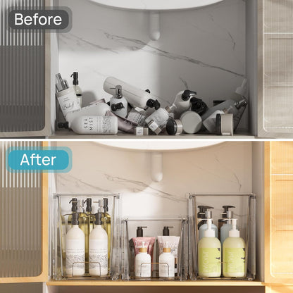 Vtopmart 4 Pack Stackable Storage Drawers,Clear Acrylic Drawer Organizers with Handles, Easily Assemble for Fridge, Bathroom,Kitchen Undersink,Cabinet,Pantry Organization and Storage