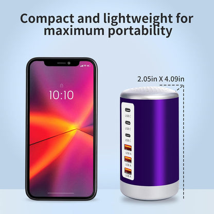 Universal USB Charger 6-Port Desktop USB Charging Station Hub with Smart Identification Technology Compatible with iPhone iPad Cell Phone Tablets(Purple)