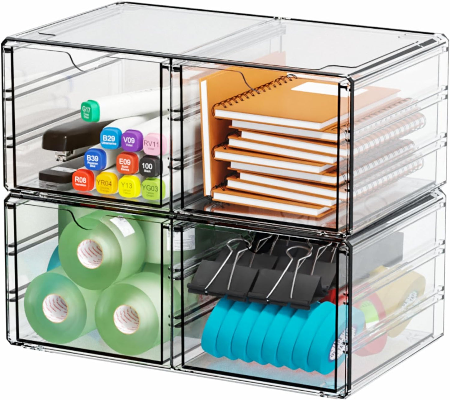 Yieach 2 Pack Acrylic Storage Drawers With 6 Drawers,Stackable Desk Organizer and Makeup Organizer,Large Clear Office Supplies Organizer for Pen,Stationary,Palettes,Arts Craft Organizers and Storage