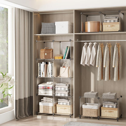 AWTATOS Cube Storage Organizer, 16 Cube Closet Organizer, Stackable Storage Cube Shelves, DIY Portable Closet Clothes Organizer Shelving for Bedroom, Closet, Wardrobe, Bathroom, White