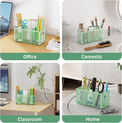 Marbrasse Mesh Pen Holder for Desk,Pencil Holder Desk Organizer 3 Adjustable Compartments,Pencil Cup with Handle Perfect for Classroom, Office, Home,Makeup,Art (Black)